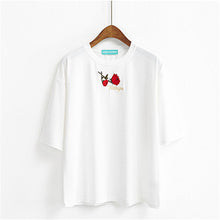 2017 Fashion Summer Short Sleeve T-shirts New Fashion Letter Rose Floral Embroidery T Shirts Casual Women Tops Plus Size 72653