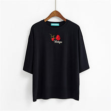 2017 Fashion Summer Short Sleeve T-shirts New Fashion Letter Rose Floral Embroidery T Shirts Casual Women Tops Plus Size 72653