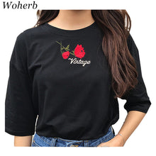2017 Fashion Summer Short Sleeve T-shirts New Fashion Letter Rose Floral Embroidery T Shirts Casual Women Tops Plus Size 72653