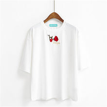2017 Fashion Summer Short Sleeve T-shirts New Fashion Letter Rose Floral Embroidery T Shirts Casual Women Tops Plus Size 72653