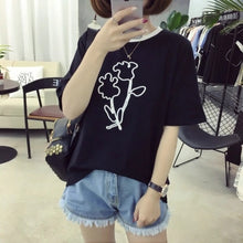 2017 Fashion Summer Short Sleeve T-shirts Plus Size Female T shirts Flower Letter Print Top O-neck Casual Women t shirt 72398