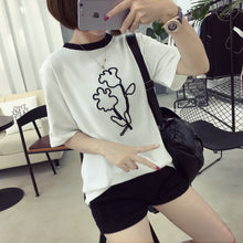 2017 Fashion Summer Short Sleeve T-shirts Plus Size Female T shirts Flower Letter Print Top O-neck Casual Women t shirt 72398