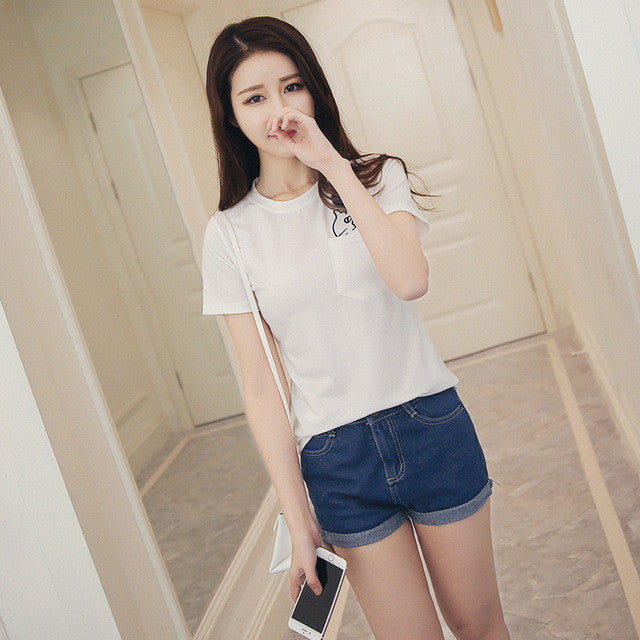 2017 Fashion Summer Short Sleeve T-shirts Plus Size kawaii Female T shirts Cartoon Embroidery Top O-neck Women t shirt 72401