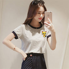2017 Fashion Summer Sleeve T-shirts Plus Size Cute Female T shirts Cartoon Embroidery Top O-neck Women t shirt 72417