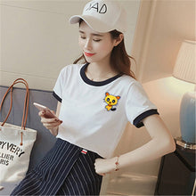 2017 Fashion Summer Sleeve T-shirts Plus Size Cute Female T shirts Cartoon Embroidery Top O-neck Women t shirt 72417