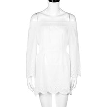 2017 Fashion Summer Women Off Shoulder Hollow Out White Ladies Dress Beach Long Sleeve Slash Neck Lace Mini Dresses #63