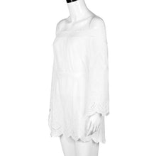 2017 Fashion Summer Women Off Shoulder Hollow Out White Ladies Dress Beach Long Sleeve Slash Neck Lace Mini Dresses #63