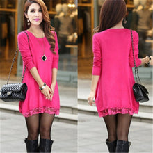 2017 Fashion Sweater Dress Women Plus Size S-4xL Pullover Medium-long O-neck Lace Knitting Sweater 71687