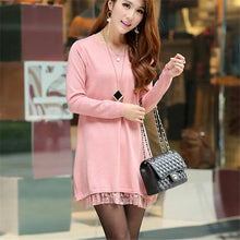 2017 Fashion Sweater Dress Women Plus Size S-4xL Pullover Medium-long O-neck Lace Knitting Sweater 71687