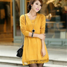 2017 Fashion Sweater Dress Women Plus Size S-4xL Pullover Medium-long O-neck Lace Knitting Sweater 71687