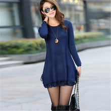 2017 Fashion Sweater Dress Women Plus Size S-4xL Pullover Medium-long O-neck Lace Knitting Sweater 71687