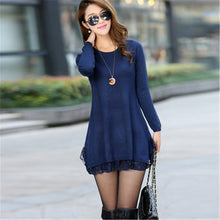 2017 Fashion Sweater Dress Women Plus Size S-4xL Pullover Medium-long O-neck Lace Knitting Sweater 71687