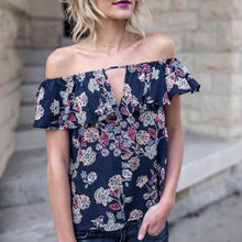 2017 Fashion T-Shirt Women Off Shoulder Floral Printed Ruffled Neck Summer Casual Tops Tees Women T Shirt camisetas mujer #417