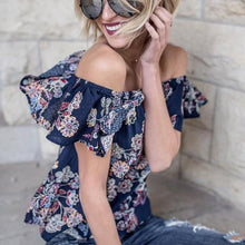 2017 Fashion T-Shirt Women Off Shoulder Floral Printed Ruffled Neck Summer Casual Tops Tees Women T Shirt camisetas mujer #417