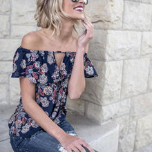 2017 Fashion T-Shirt Women Off Shoulder Floral Printed Ruffled Neck Summer Casual Tops Tees Women T Shirt camisetas mujer #417