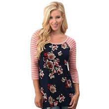 2017 Fashion T-shirt Women Floral Print Splice O Neck Casual Tee Tops T Shirt Female ropa mujer Camisetas Femininas #1205