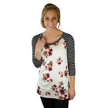 2017 Fashion T-shirt Women Floral Print Splice O Neck Casual Tee Tops T Shirt Female ropa mujer Camisetas Femininas #1205