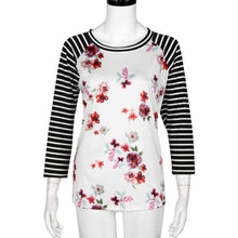 2017 Fashion T-shirt Women Floral Print Splice O Neck Casual Tee Tops T Shirt Female ropa mujer Camisetas Femininas #1205