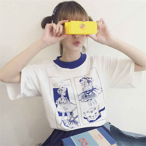 2017 Fashion T-shirts Cute Cartoon Girls Printing Women Short Sleeves New Tops Casual Female Tee Shirts 33007