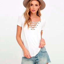 2017 Fashion T-shirts Womens Loose Pullovers Female Bandage Lacing Up Summer Short Sleeve T Shirt Women Tops Plus Size S-3XL #03