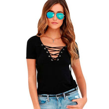 2017 Fashion T-shirts Womens Loose Pullovers Female Bandage Lacing Up Summer Short Sleeve T Shirt Women Tops Plus Size S-3XL #03