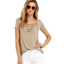2017 Fashion T-shirts Womens Loose Pullovers Female Bandage Lacing Up Summer Short Sleeve T Shirt Women Tops Plus Size S-3XL #03
