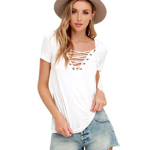 2017 Fashion T-shirts Womens Loose Pullovers Female Bandage Lacing Up Summer Short Sleeve T Shirt Women Tops Plus Size S-3XL #03