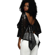 2017 Fashion Women Blouses Sexy Fashion Sleeveless Shawl Black Sequined Casual Batwing Sleeve O-Neck Short Tops ropa mujer #43
