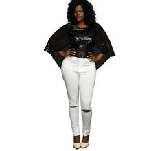 2017 Fashion Women Blouses Sexy Fashion Sleeveless Shawl Black Sequined Casual Batwing Sleeve O-Neck Short Tops ropa mujer #43