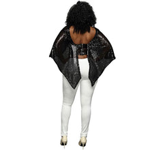 2017 Fashion Women Blouses Sexy Fashion Sleeveless Shawl Black Sequined Casual Batwing Sleeve O-Neck Short Tops ropa mujer #43