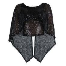 2017 Fashion Women Blouses Sexy Fashion Sleeveless Shawl Black Sequined Casual Batwing Sleeve O-Neck Short Tops ropa mujer #43
