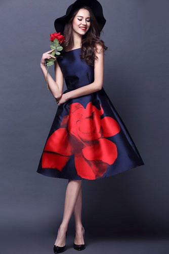 2017 Fashion Women European Style Dress Cute Floral Print Sleeveless Ladies Dresses O-Neck Female Vestidos 72548