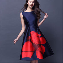 2017 Fashion Women European Style Dress Cute Floral Print Sleeveless Ladies Dresses O-Neck Female Vestidos 72548