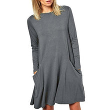 2017 Fashion Women Loose Big Pocket Long Sleeve Solid Ruffles Mini Dress women dresses  lady dresses Winter #1215