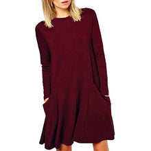 2017 Fashion Women Loose Big Pocket Long Sleeve Solid Ruffles Mini Dress women dresses  lady dresses Winter #1215