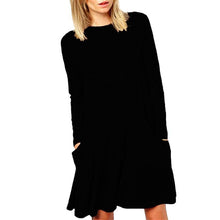 2017 Fashion Women Loose Big Pocket Long Sleeve Solid Ruffles Mini Dress women dresses  lady dresses Winter #1215