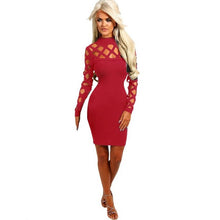 2017 Fashion Womens Choker High Neck Bodycon Hollow Out Dresses Long Sleeve Solid OL Ladies sexyd Mini Dress Female #1215