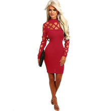 2017 Fashion Womens Choker High Neck Bodycon Hollow Out Dresses Long Sleeve Solid OL Ladies sexyd Mini Dress Female #1215