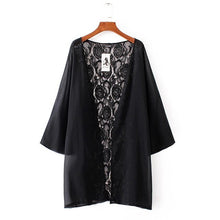 2017 Fashion Womens Summer Lace Kimono Cardigan Shawl Chiffon Solid Womens Blouses Ladies Tops 3/4 Sleeve Cover Ups Black #43