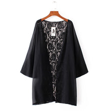2017 Fashion Womens Summer Lace Kimono Cardigan Shawl Chiffon Solid Womens Blouses Ladies Tops 3/4 Sleeve Cover Ups Black #43