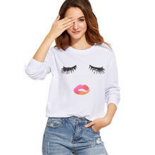 2017 Fashion Womens T shrits Eyelash Printing O Neck White Casaul Loose Tee Tops Female Long Sleeve T Shirt Ropa Mujer #1206