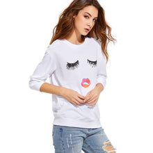 2017 Fashion Womens T shrits Eyelash Printing O Neck White Casaul Loose Tee Tops Female Long Sleeve T Shirt Ropa Mujer #1206