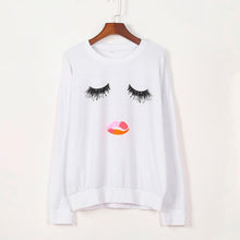 2017 Fashion Womens T shrits Eyelash Printing O Neck White Casaul Loose Tee Tops Female Long Sleeve T Shirt Ropa Mujer #1206