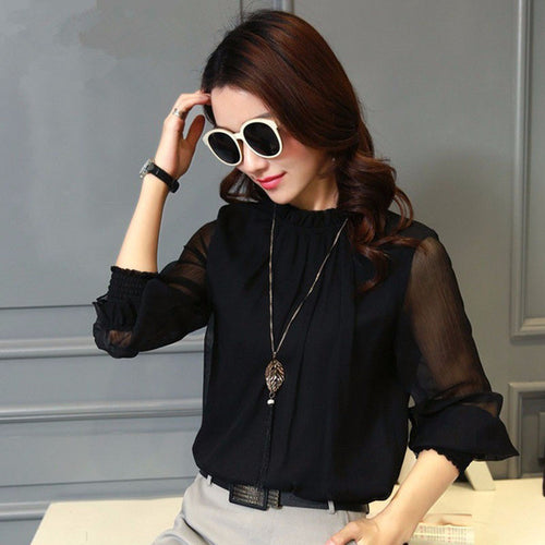 2017 Female Fashion Blouses O-neck Shirt Ladies Tops Lantern Sleeve Button Color shirt Chiffon Blouse Women Plus Size 72142