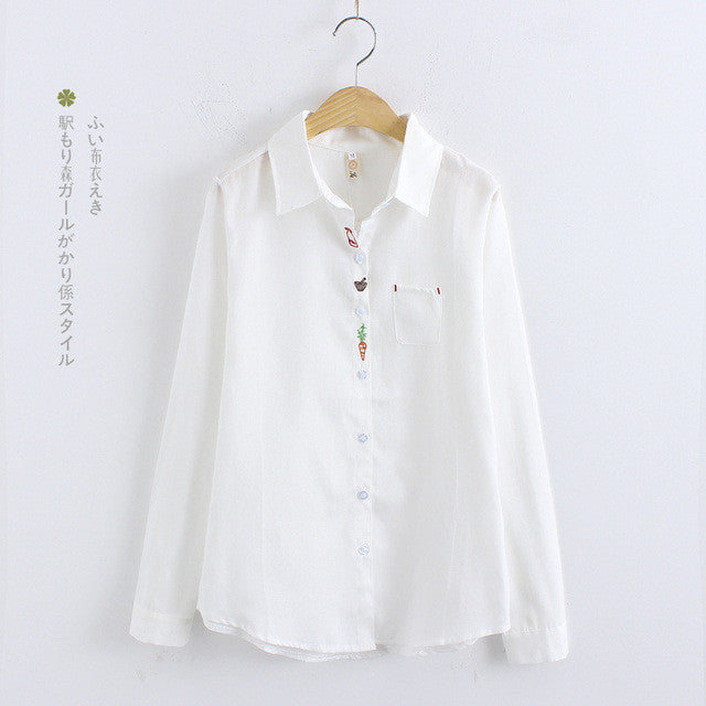 2017 Female Fashion Blouses Turn-down Collar Casual Shirt Ladies Tops Embroidery Blouse Women Plus Size 71699