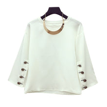 2017 Female Fashion Button Chiffon Blouses Peter Pan Collar With necklace Casual Shirt Elegant Ladies Tops Women Blouse 72471