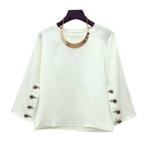 2017 Female Fashion Button Chiffon Blouses Peter Pan Collar With necklace Casual Shirt Elegant Ladies Tops Women Blouse 72471