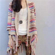 2017 Female Fashion Cardigans Full Sleeve Sweater Plus Size knitted Open Stitch O-neck Print Tassel Outwear 72063