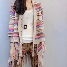 2017 Female Fashion Cardigans Full Sleeve Sweater Plus Size knitted Open Stitch O-neck Print Tassel Outwear 72063