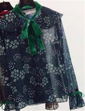 2017 Female Fashion Flare Sleeve Blouses Bow Shirt Ladies Tops Floral shirt Chiffon Blouse Women Plus Size 72466